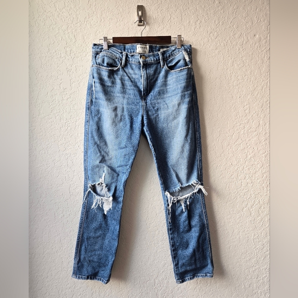 Frame Le High Straight Blue Distressed Jeans size 31